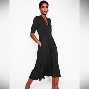 NWOT Boden Lily Jersey Midi Tea Dress in Black Size 10